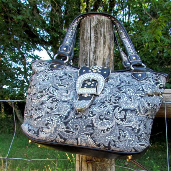 WESTERN BAG, BLING BUCKLE, SPARKLY RODEO RANCH COWGIRL HANDBAG, MOUNTAIN WEST - Picture 2 of 14